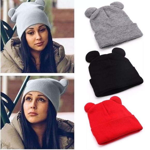 HOST PICK✨DOUBLE POM POM KNIT BLACK OR RED BEANIE-EARS‎ - Picture 3 of 8